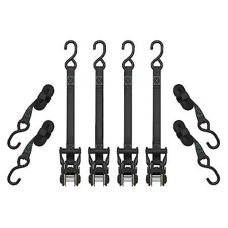 14' 1500 lb Tactical Ratchet Tie Down 4 Pack Gray
