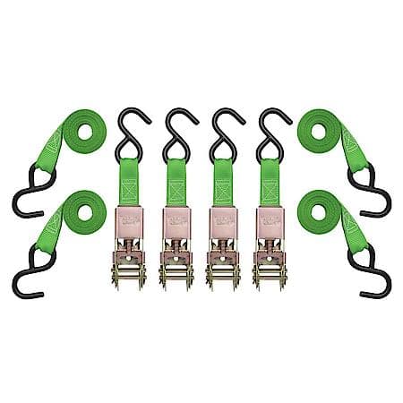 10' 900 lbs Standard Ratchet Tie Down 4 Pack Green