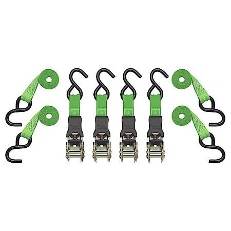 14' 1500 lb Padded Ratchet Tie Down 4 Pack Green
