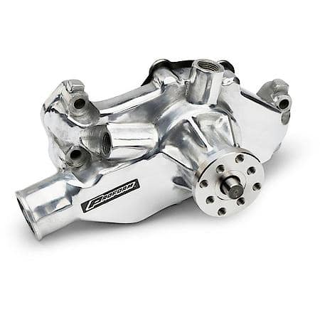 High-Flow Mechanical Water Pump, Short Style, Polished; Aluminum, Fits Chevy Small Block Gen I