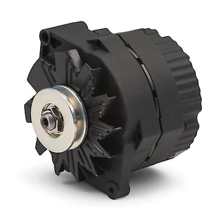 120 AMP AlternatoráBlk Crinkle, 1-Wire; GM 10 SI;w/Int Reg, V-Pully, & Ext. Fan
