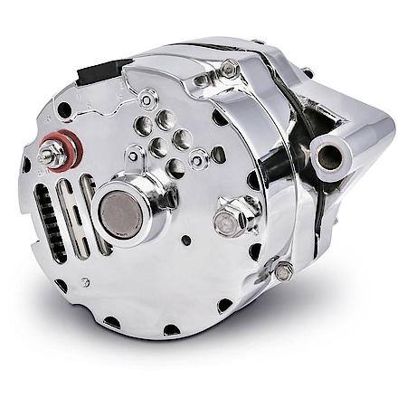 Ford 100AMP AlternatoráChrome, 1Wire; GM 10si Style;w/Int Reg, V-Pully & Ext.Fan