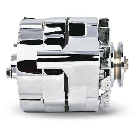 Ford 100AMP AlternatoráChrome, 1Wire; GM 10si Style;w/Int Reg, V-Pully & Ext.Fan
