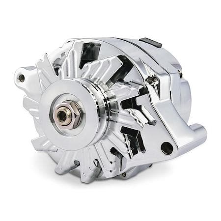Ford 100AMP AlternatoráChrome, 1Wire; GM 10si Style;w/Int Reg, V-Pully & Ext.Fan