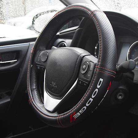 Dodge Deluxe Steering Wheel Cover: Premium Leather-Like Design, Fits 14.5┐15 in.