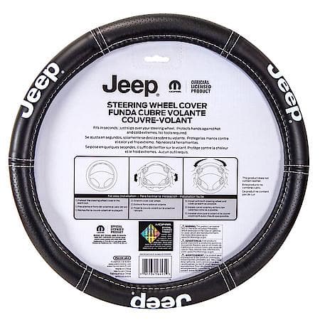 Jeep Deluxe Steering Wheel Cover: Premium Leather-Like Design, Fits 14.5┐15 in.