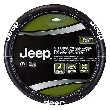 Jeep Deluxe Steering Wheel Cover: Premium Leather-Like Design, Fits 14.5┐15 in.