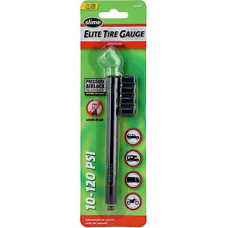 Elite Pencil Tire Gauge: 10-120 PSI, Pressure Airlock Technology, Includes 4 valve caps