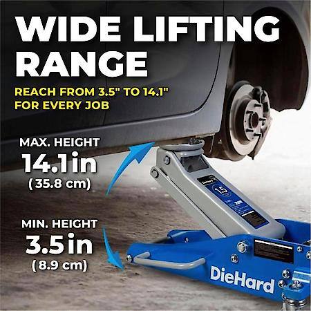 1.5 Ton Dual Pump Aluminum Floor Jack: Lifting Range: 3.50 in to 14.1 in