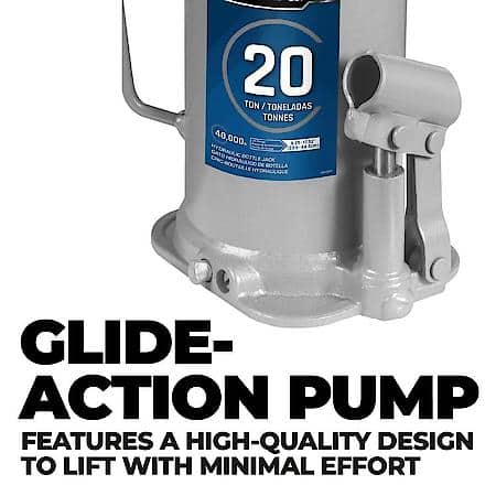 20 Ton Hydraulic Bottle Jack, Lifting Range, 9.25 in to 17.52 in