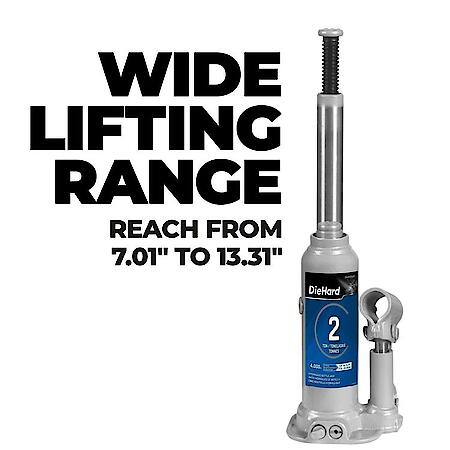 2 Ton Hydraulic Bottle Jack, Lifting Range, 7.01 in to 13.31 in