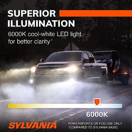 9007: LED Powersports Headlight or Fog Bulb, 6000K Cool White Light, 2 Pack