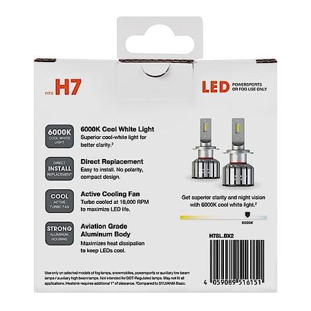 H7 LED Powersports Headlight or Fog Bulb, 6000K Cool White Light, 2 Pack