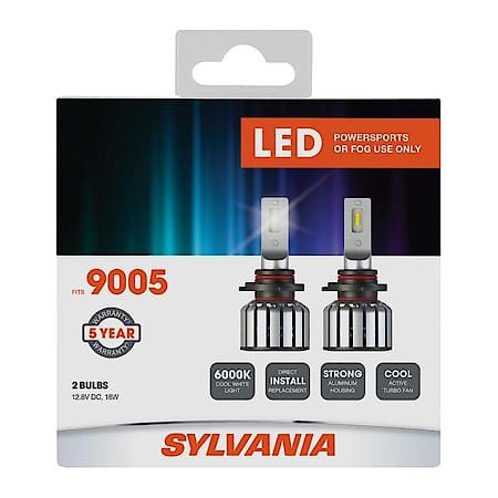 9005 LED Powersports Headlight or Fog Bulb, 6000K Cool White Light, 2 Pack