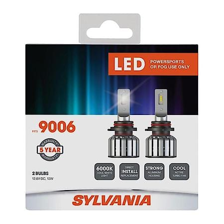 9006: LED Powersports Headlight or Fog Bulb, 6000K Cool White Light, 2 Pack