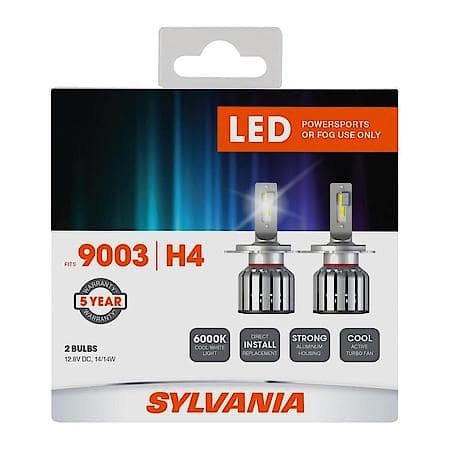 9003 LED Powersports Headlight or Fog Bulb, 6000K Cool White Light, 2 Pack
