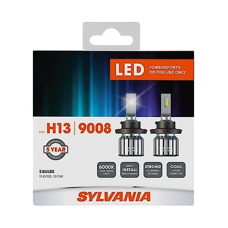 H13: LED Powersports Headlight or Fog Bulb, 6000K Cool White Light, 2 Pack