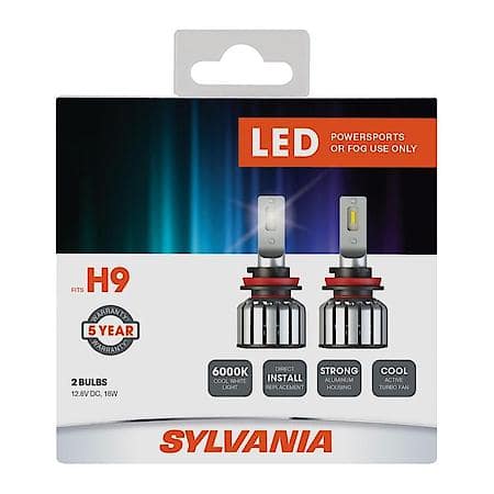 H9 LED Powersports Headlight or Fog Bulb, 6000K Cool White Light, 2 Pack