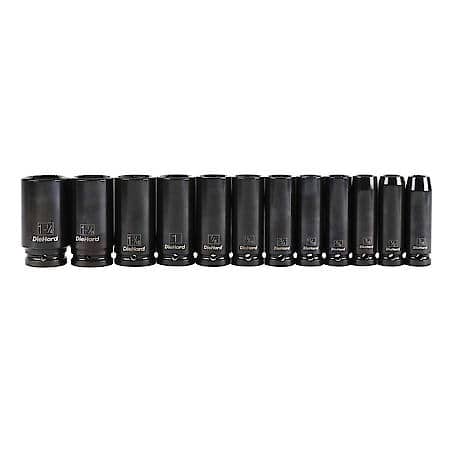 1/2" Drive 6-Point Deep Impact Socket Set, SAE, 12-Piece