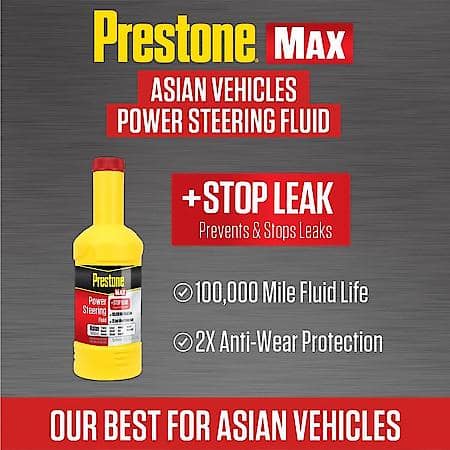MAX Power Steering Fluid: Asian Vehicles, With Stop Leak, Restores Seals, 100k miles, 12 oz.
