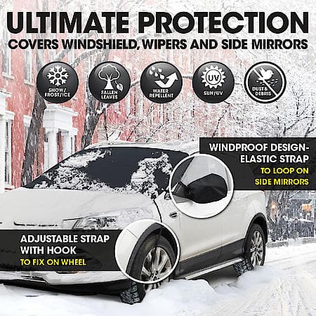 Universal Windshield Cover, Black Durable Oxford, 78"x47", Extra Large, Water Repellent, All-Season