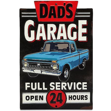 Dad's Garage Full Service Blue Truck Metal Sign