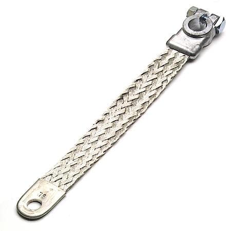 Braided Ground Strap - 2 GA, Clamp to Lug, 9"