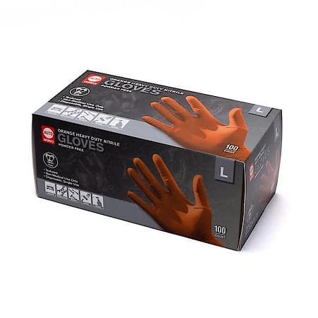 Orange Heavy Duty Nitrile Disposable Gloves: 8 Mil, Latex & Powder Free, Large, 100 Count