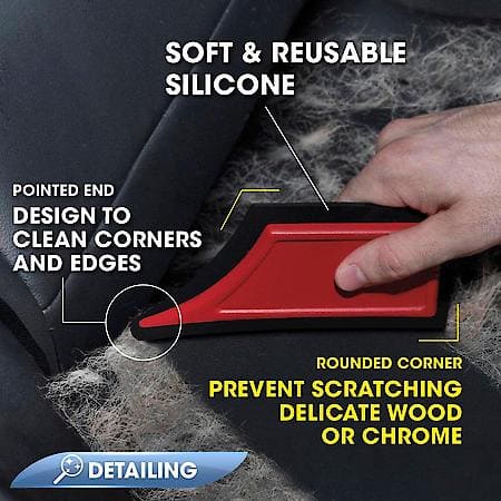 Pet Hair Remover, Red ABS, 6" x 2.75", Soft & Resuable Silicone, Clean Edges w/ Scratching, 1 Pack