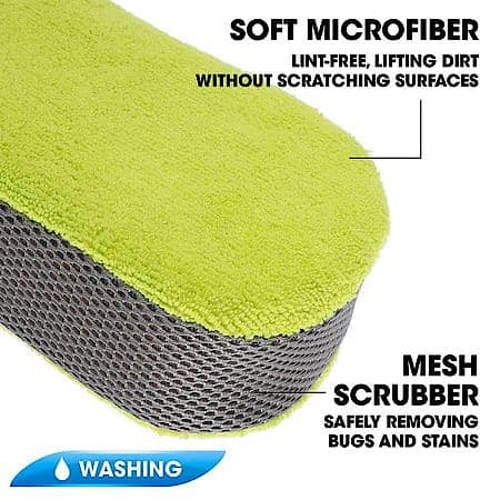 Car Wash Sponge, Lime Microfiber, Bug Scrubber without Scratching, Lint-free, Easy to Grip, 1 Pack