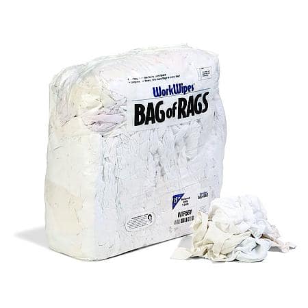 WorkWipes Reclaimed White T-Shirt in Bag, 25 lb/bag