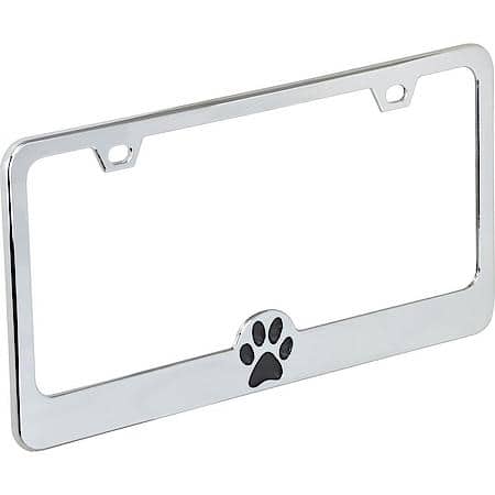 Paw Print Chrome License Plate Frame, "Paw-some"