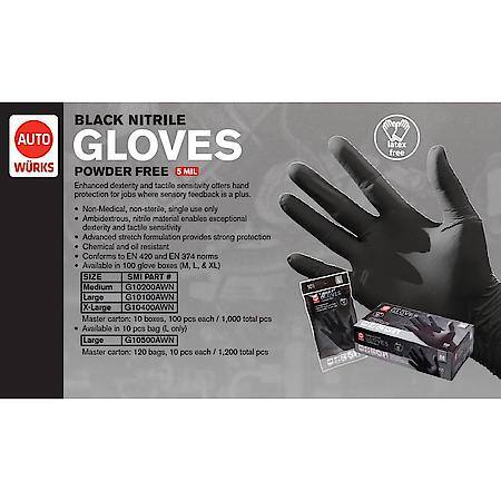 Black Nitrile Disposable Gloves: 5 Mil, Latex & Powder Free, Large, 100 Count