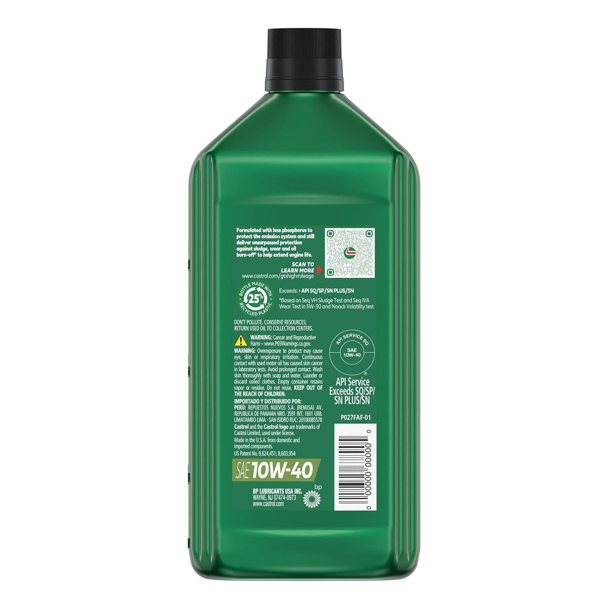 Castrol GTX High Mileage Synthetic Blend 10W-40 Motor Oil 1 Quart 149D7B
