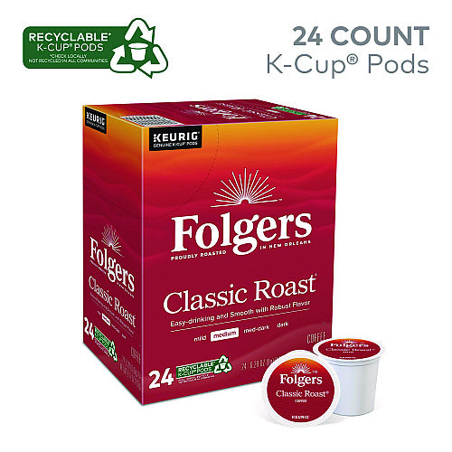 Folgers Gourmet Selections Classic Roast Coffee K-Cups, 24/Box