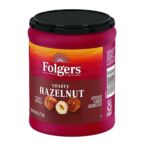 Folgers Toasty Hazelnut Ground Coffee, 9.6 oz Can
