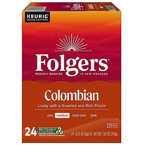 Folgers 100% Colombian Coffee K-Cups, 24/Box
