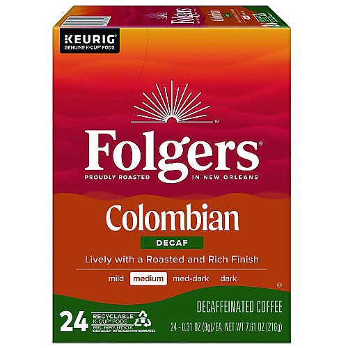 Folgers 100% Colombian Decaf Coffee K-Cups, 24/Box