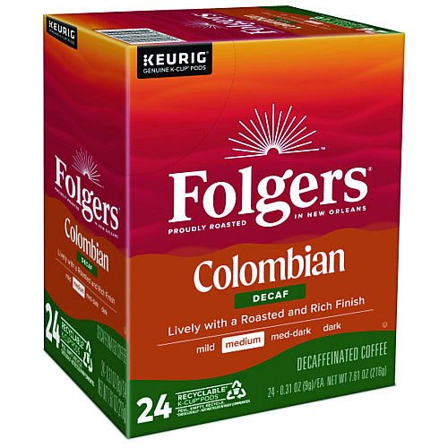 Folgers 100% Colombian Decaf Coffee K-Cups, 24/Box