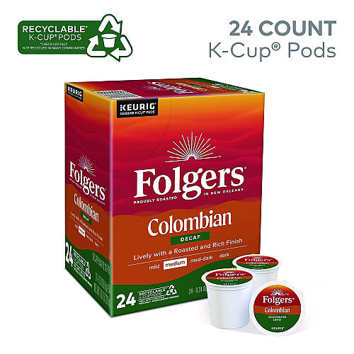 Folgers 100% Colombian Decaf Coffee K-Cups, 24/Box