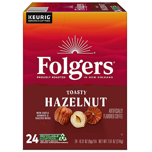 Folgers Toasty Hazelnut Coffee K-Cups, 24/Box