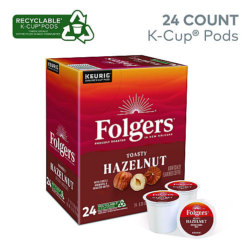 Folgers Toasty Hazelnut Coffee K-Cups, 24/Box
