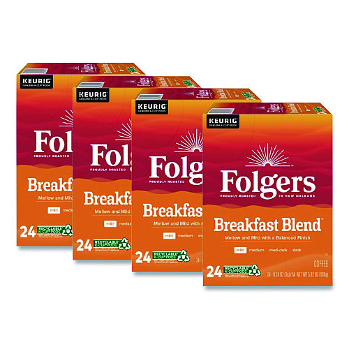 Folgers Breakfast Blend Coffee K-Cup, 24/Box, 4 Boxes/Carton