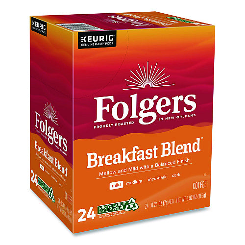 Folgers Breakfast Blend Coffee K-Cup, 24/Box, 4 Boxes/Carton