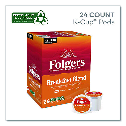 Folgers Breakfast Blend Coffee K-Cup, 24/Box, 4 Boxes/Carton