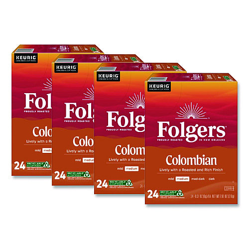Folgers 100% Colombian Coffee K-Cups, 24/Box, 4 Boxes/Carton