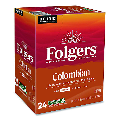 Folgers 100% Colombian Coffee K-Cups, 24/Box, 4 Boxes/Carton