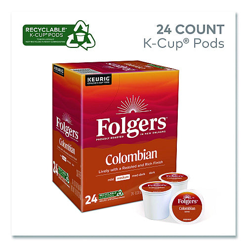 Folgers 100% Colombian Coffee K-Cups, 24/Box, 4 Boxes/Carton