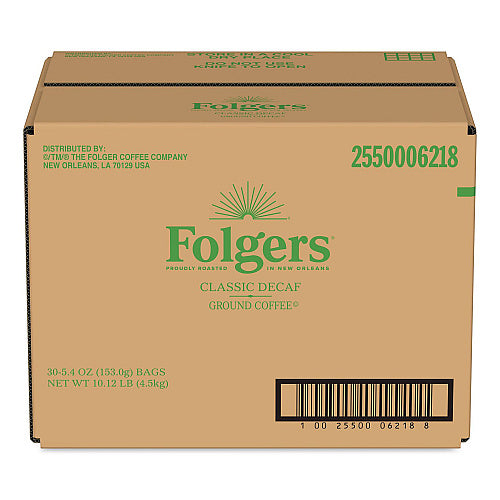 Folgers Classic Decaf Ground Coffee Fraction Pack, 5.4 oz Packet, 30/Carton
