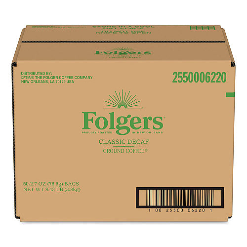 Folgers Classic Decaf Ground Coffee Fraction Pack, 2.7 oz Packet, 50/Carton
